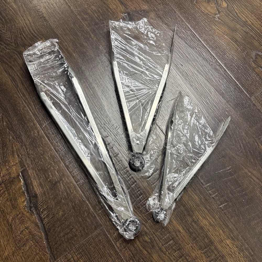 3PC Stainless Steel Kitchen Tongs Set (8", 10.5", 13.5") - Heavy Duty Food Tongs